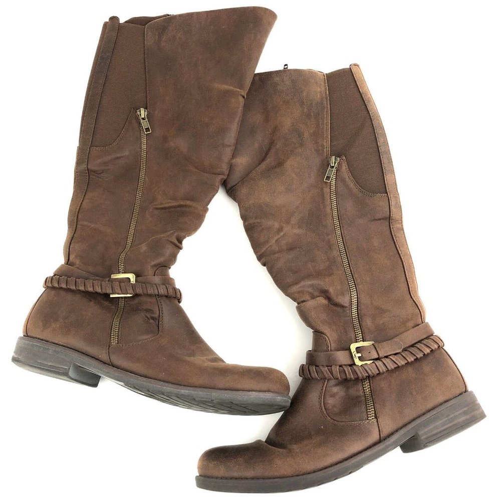 Baretraps Camella Zip & Buckle Knee High Riding Boots Women's Size 9.5 Brown GUC